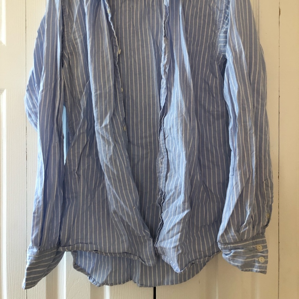 Blue and white striped button up long sleeve